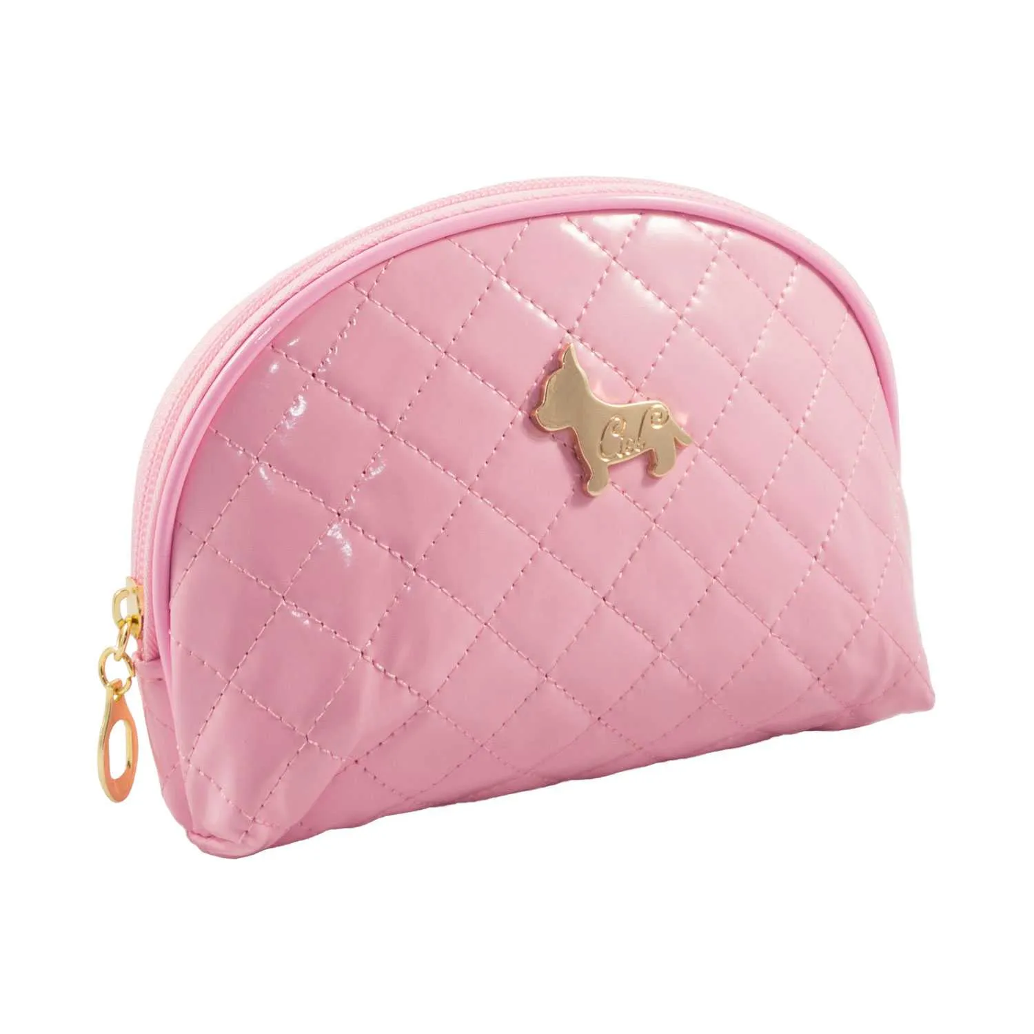 Shiny Half Moon Shape Cosmetic Pouch Bag - Light Pink