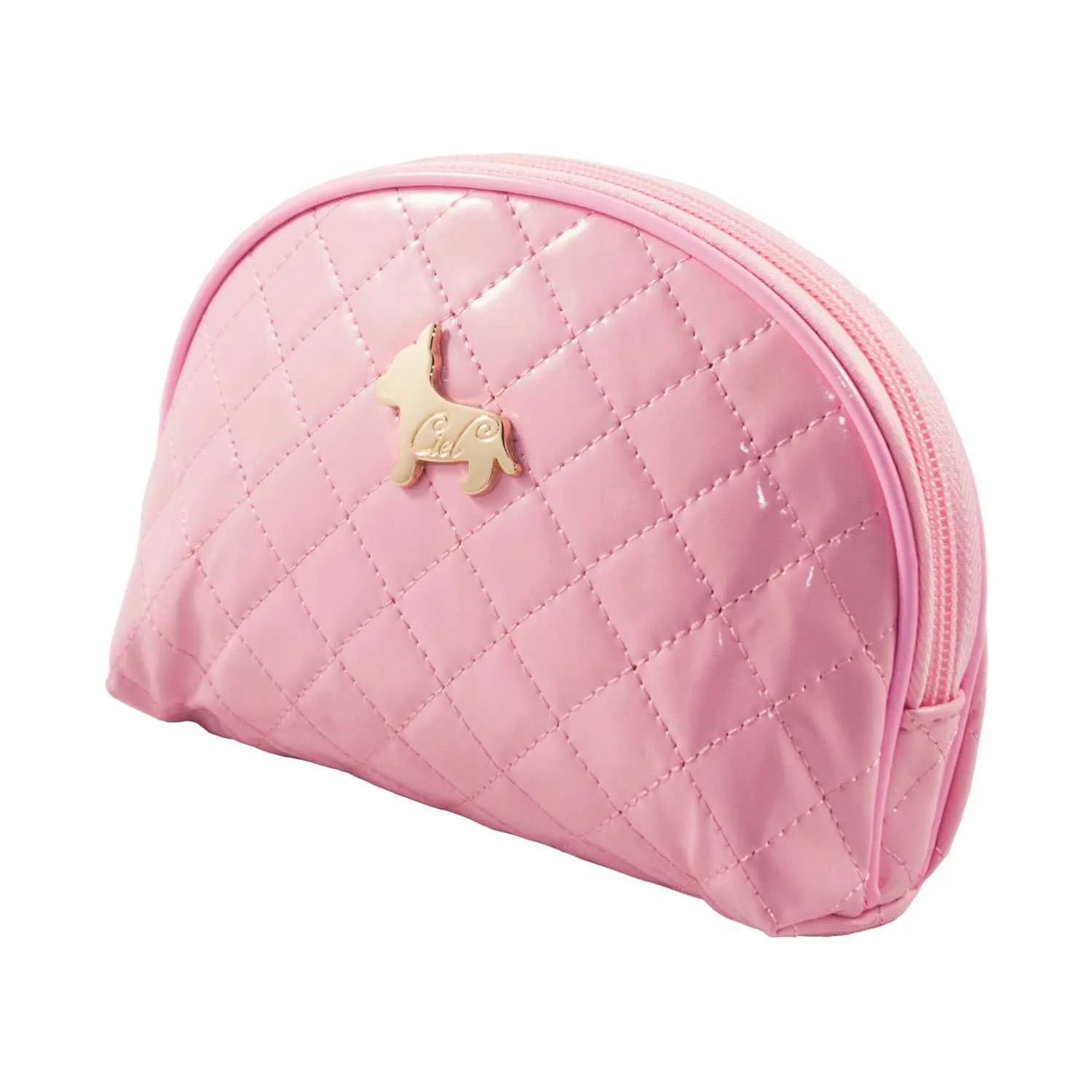 Shiny Half Moon Shape Cosmetic Pouch Bag - Light Pink