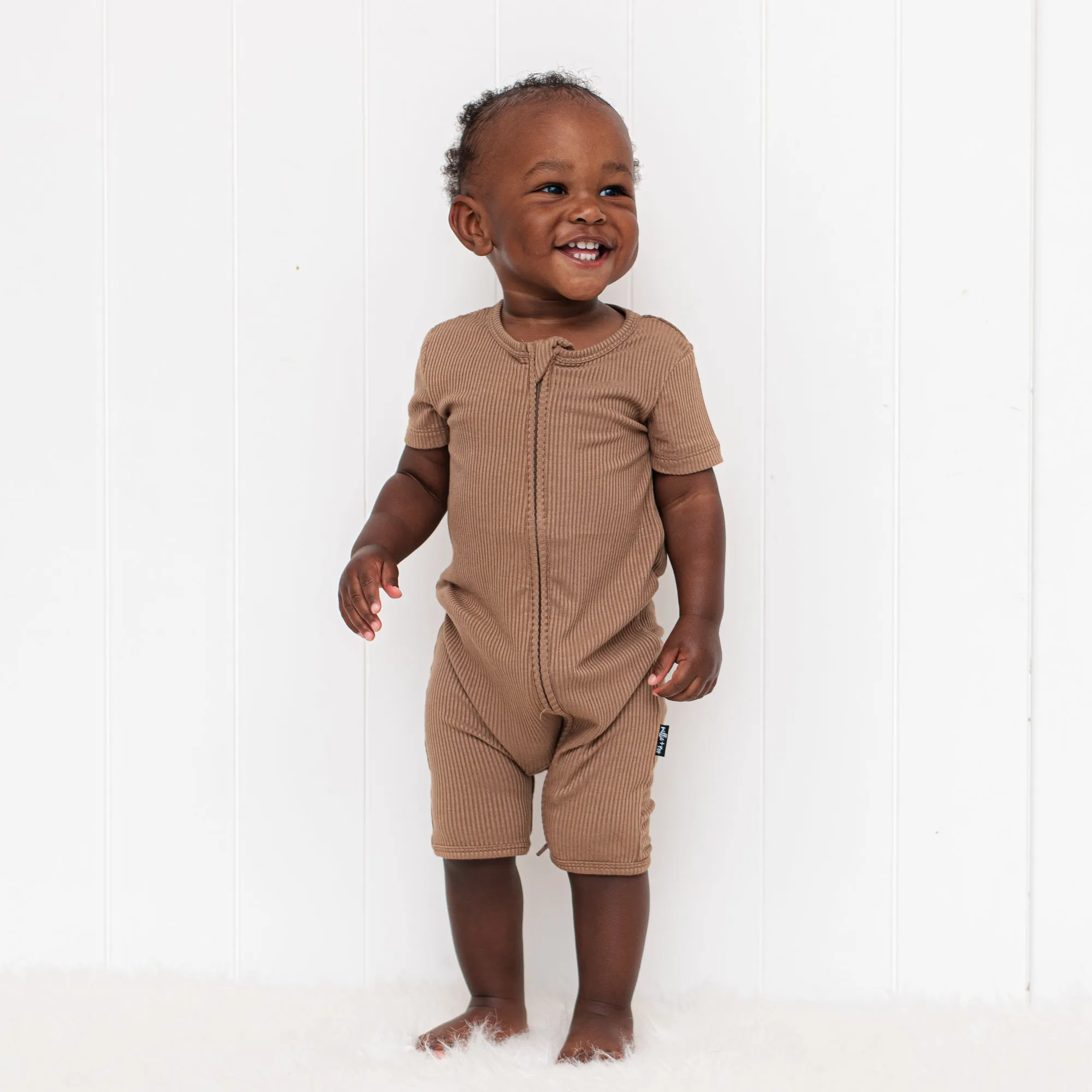 SHORTIE ZIP ROMPER - Mocha Ribbed