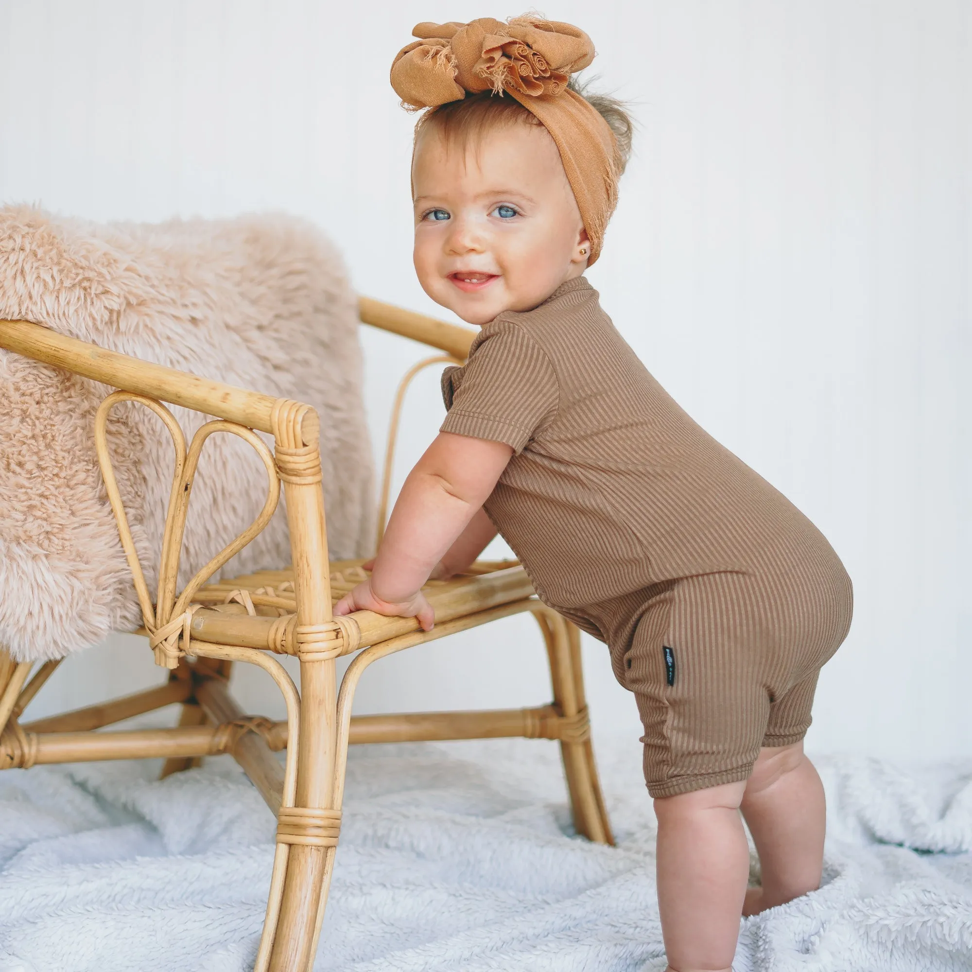 SHORTIE ZIP ROMPER - Mocha Ribbed