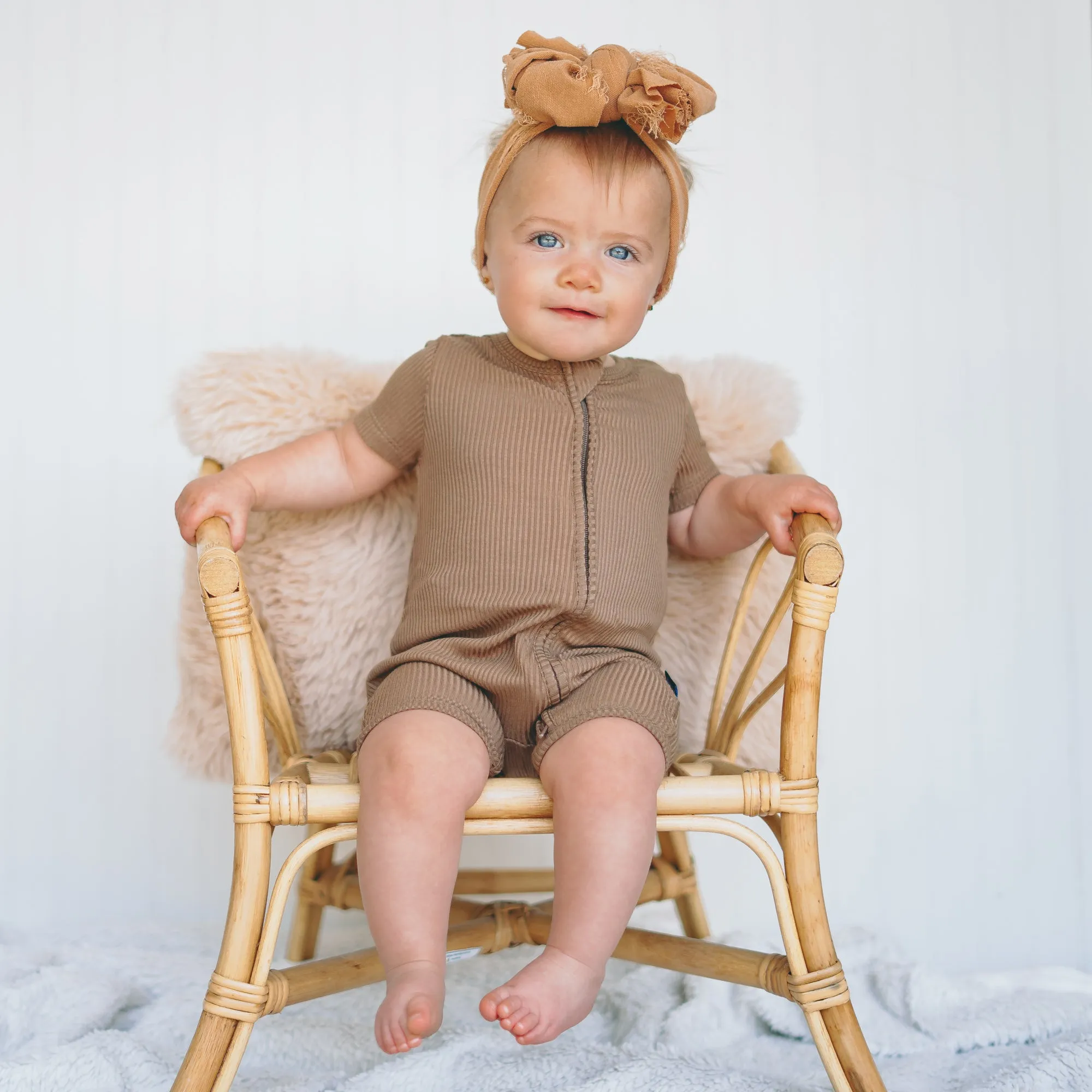 SHORTIE ZIP ROMPER - Mocha Ribbed