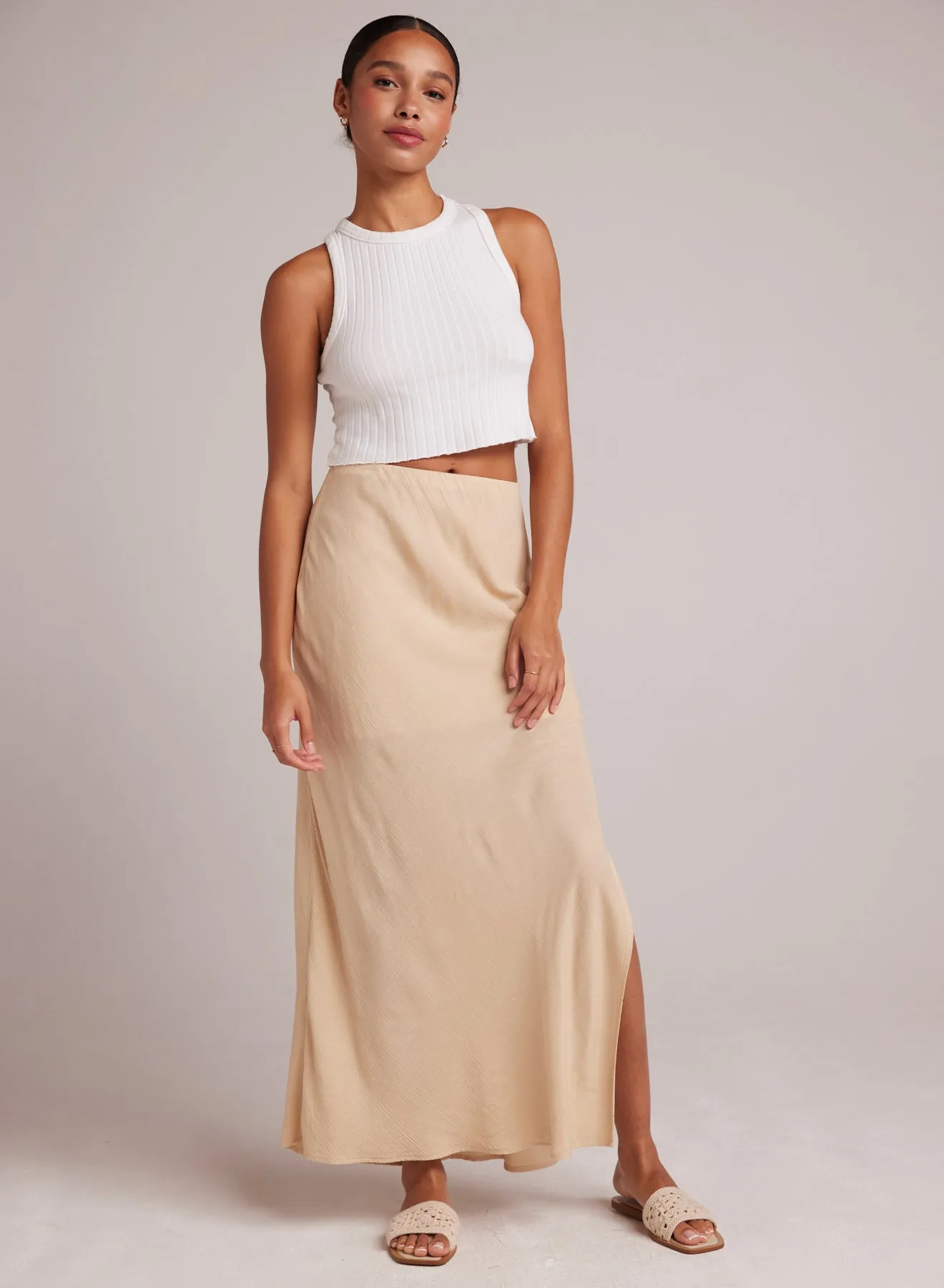 Side Slit Bias Maxi Skirt - Classic Khaki