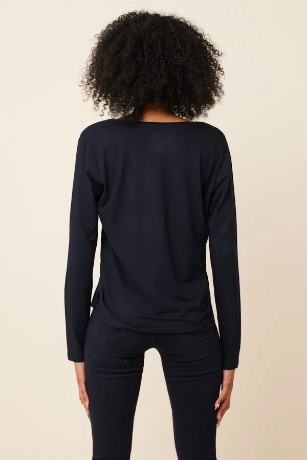 Soft Touch Semi Relaxed V-Neck w/ Side Slits in Marine/Navy