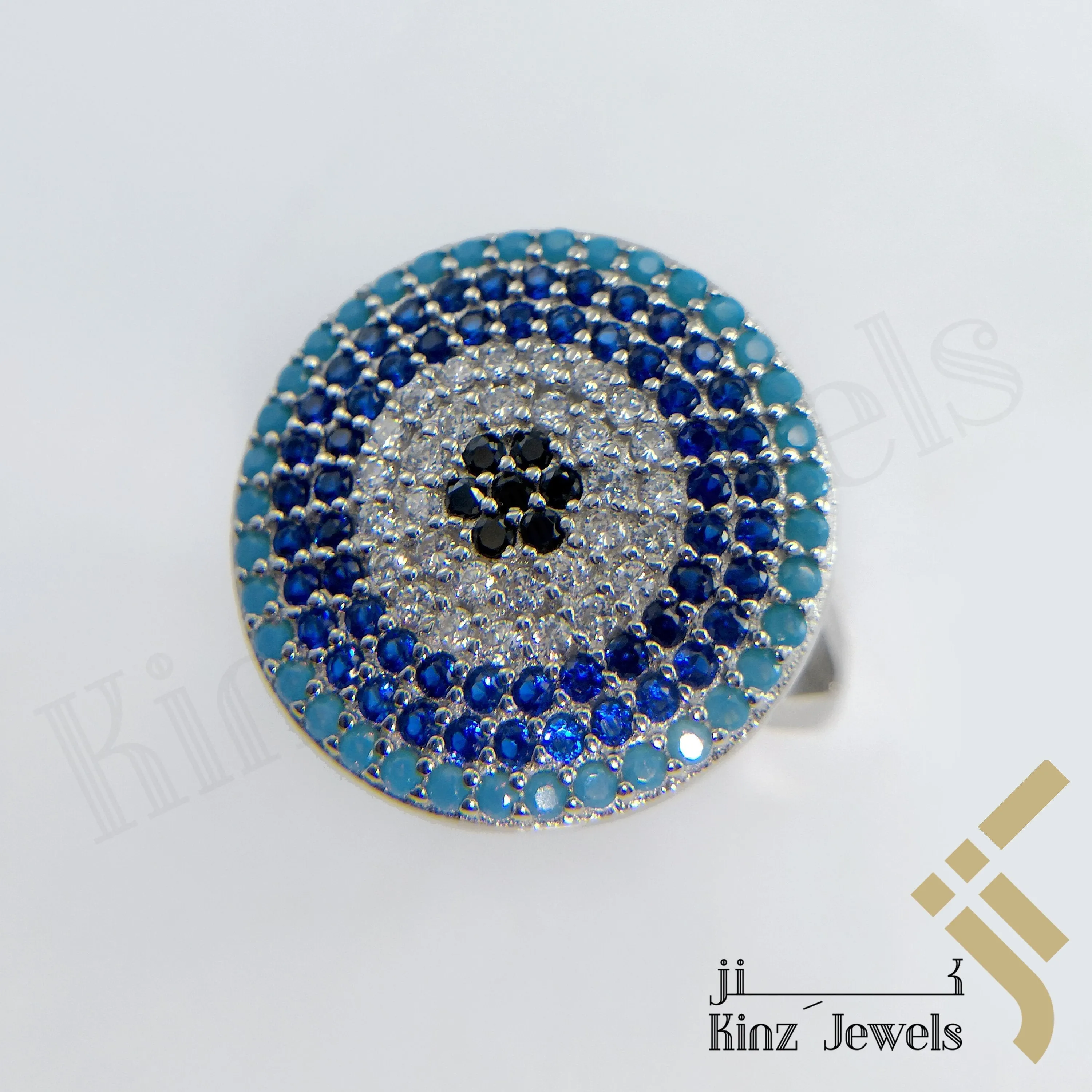 Sterling Silver Blue Evil Eye Zircon Turquoise, Navy, Black, White Ring