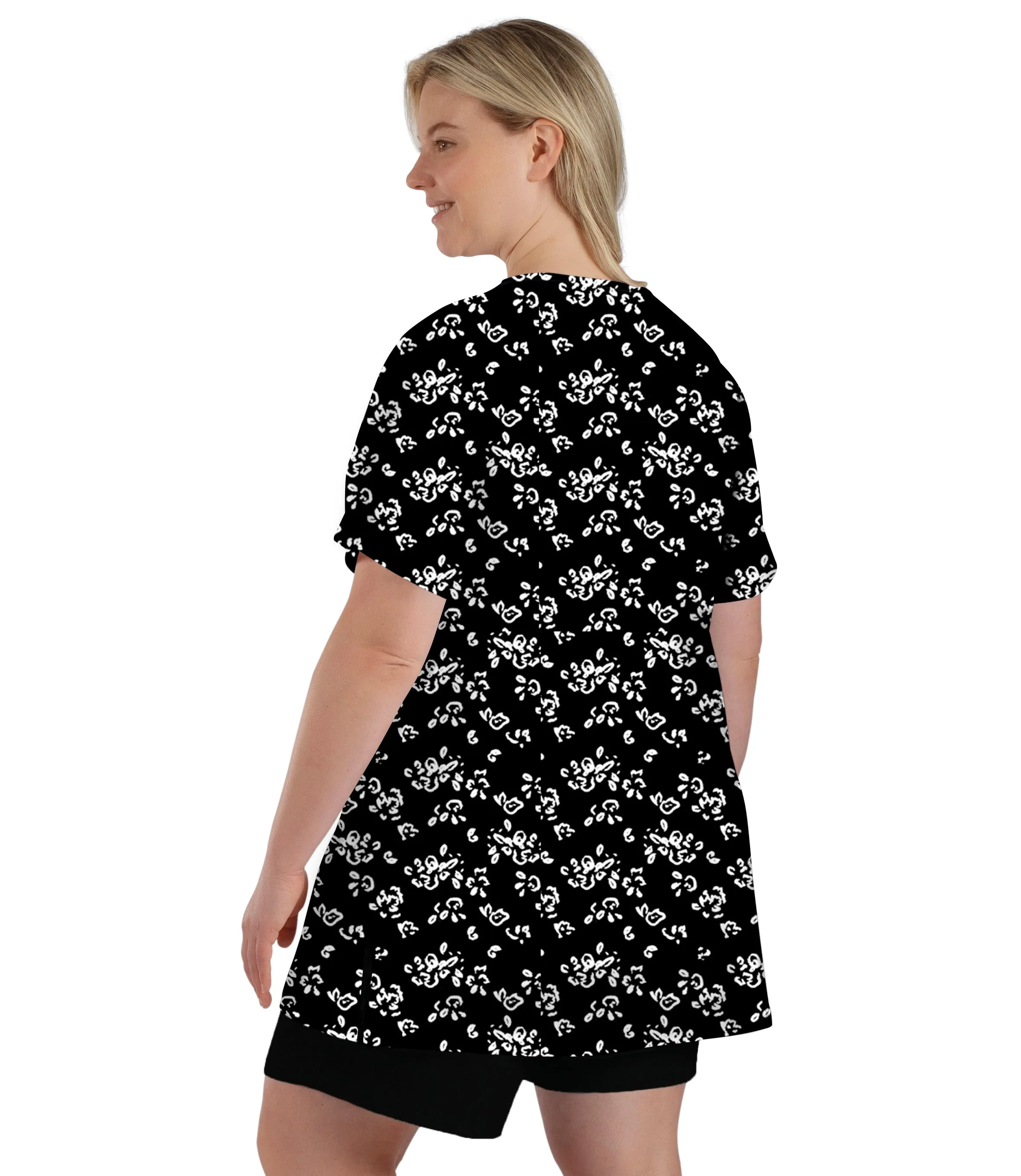 Stretch Naturals Lite V-Neck Short Sleeve Top Fresh Gardenia Print