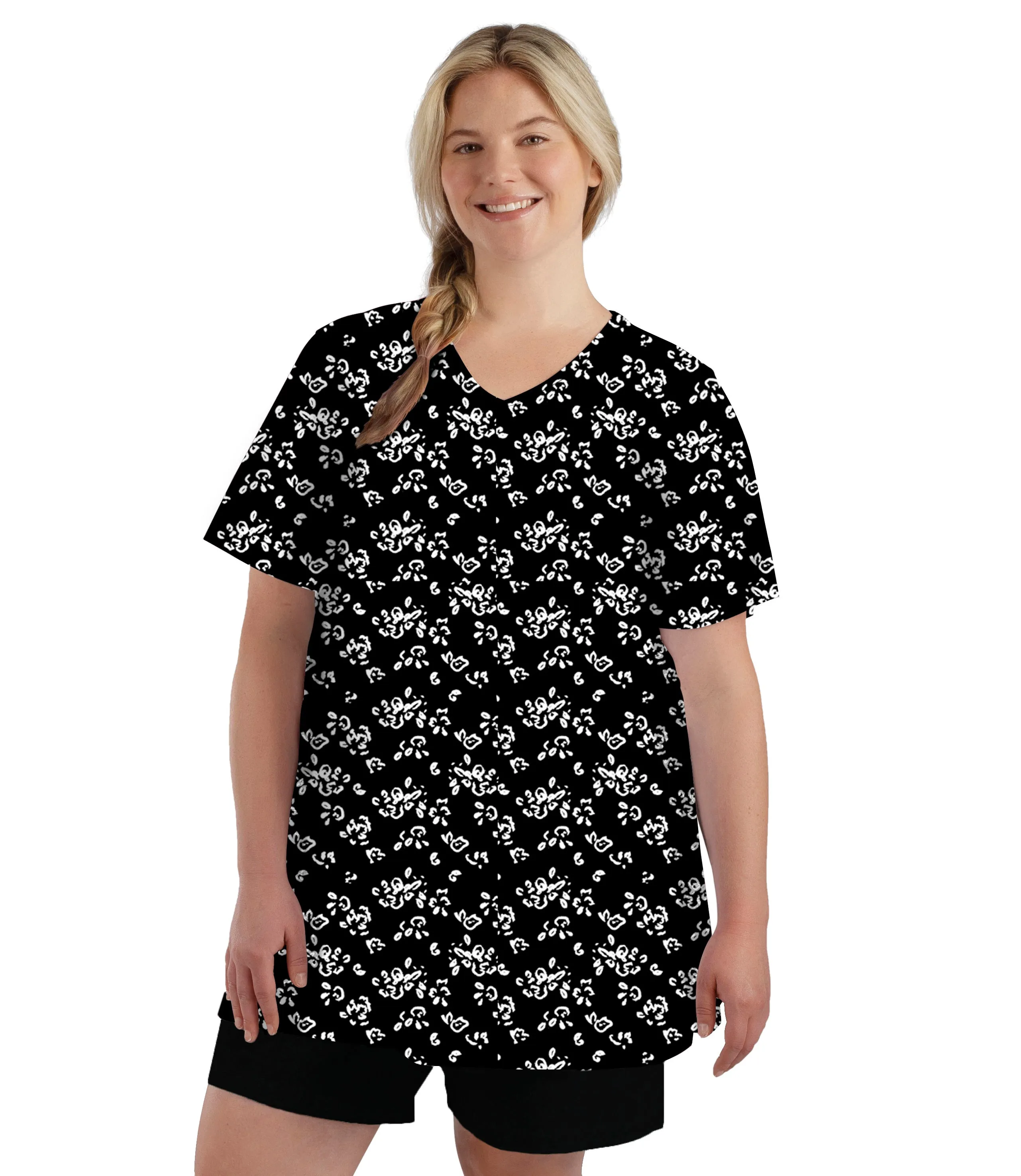 Stretch Naturals Lite V-Neck Short Sleeve Top Fresh Gardenia Print