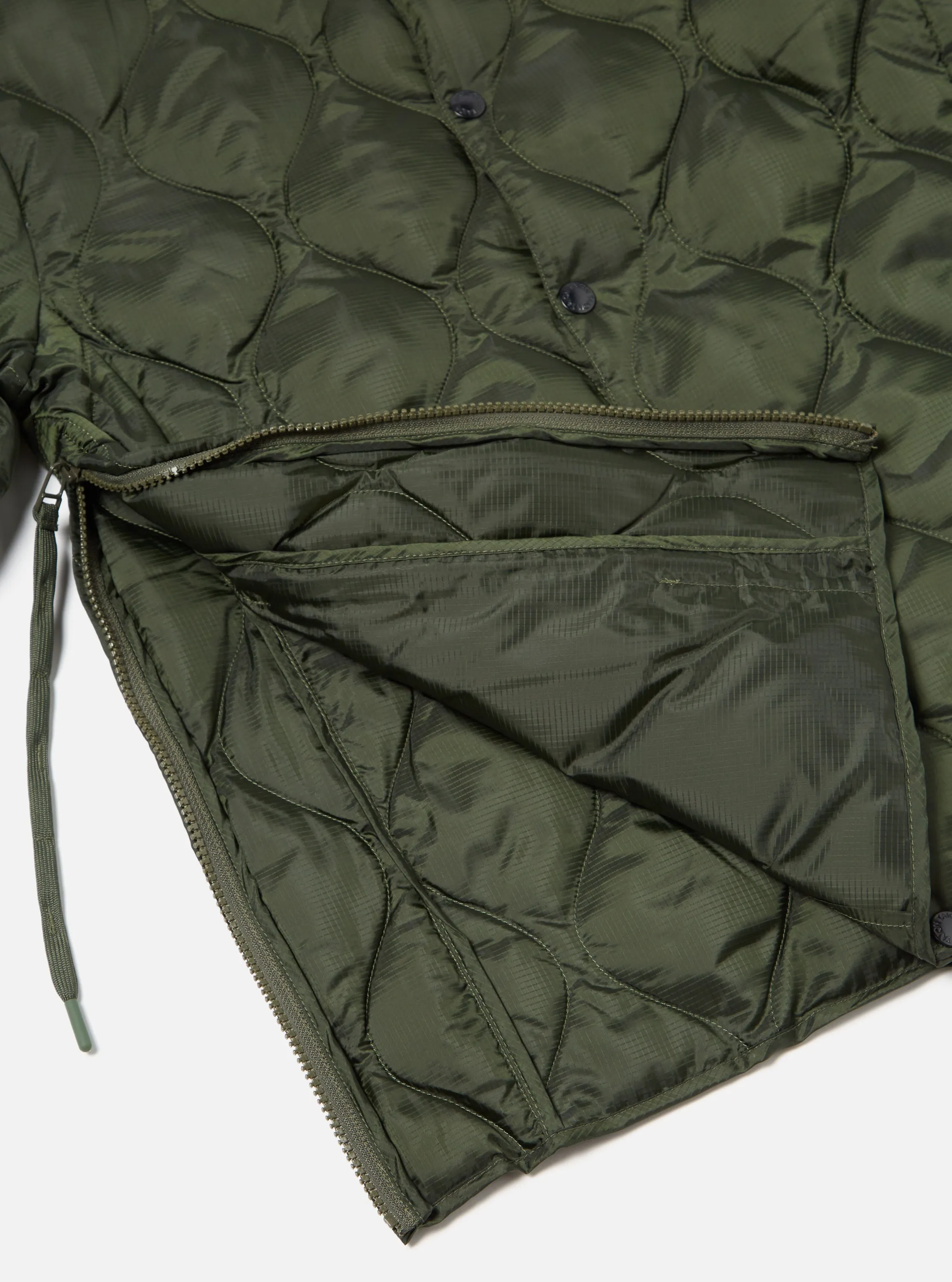 Taion by F/CE. Packable Inner Down Jacket in Olive Nylon Ripstop/Duck Down