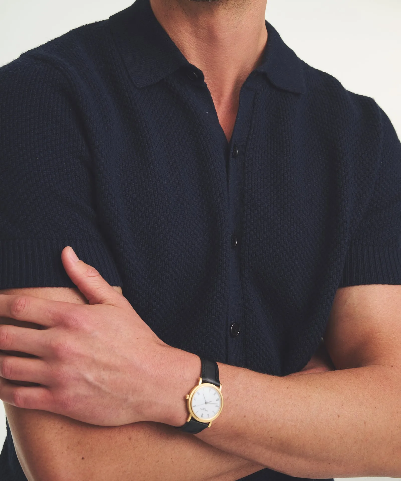 Textured Cotton Short Sleeve Button Up