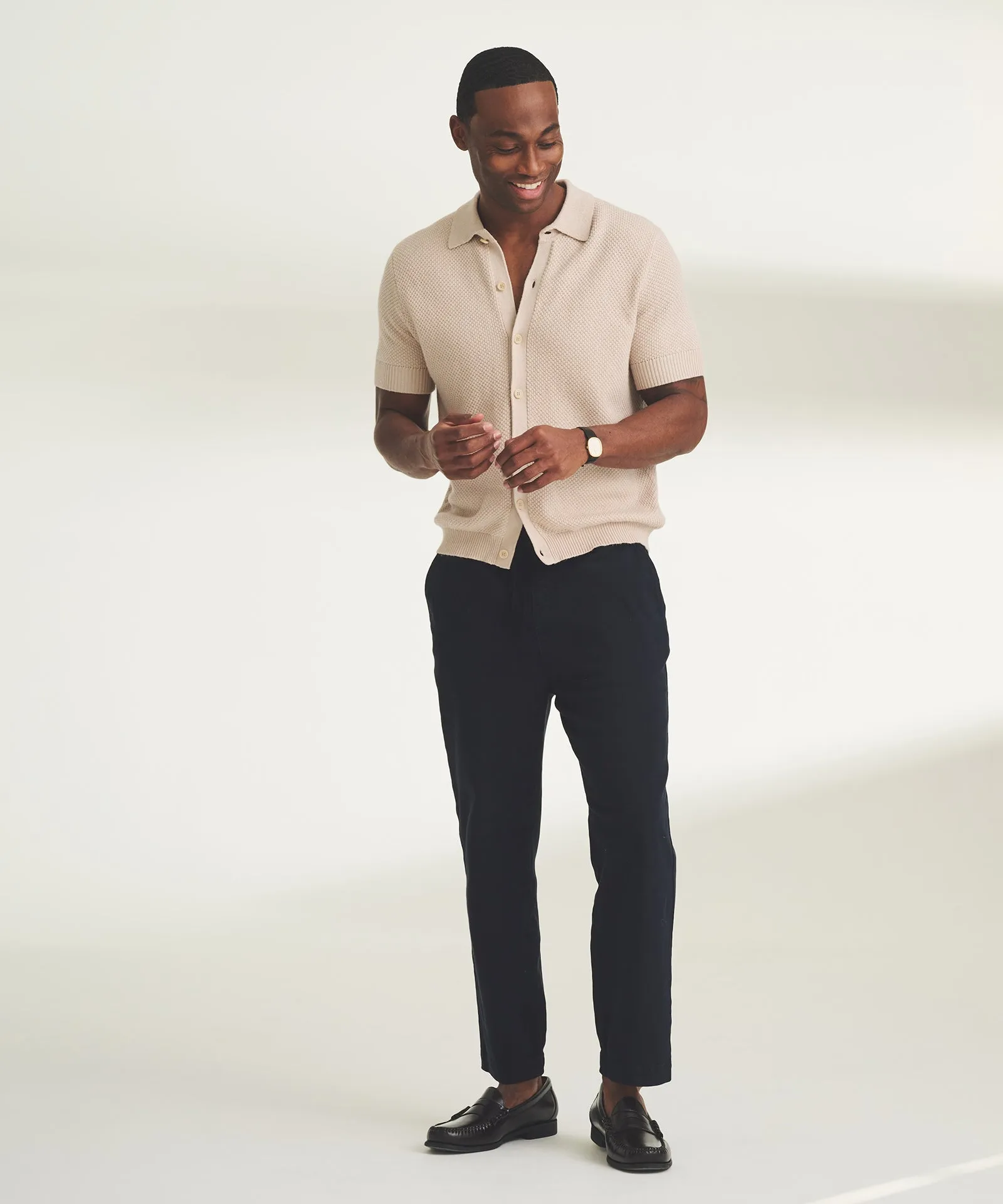 Textured Cotton Short Sleeve Button Up