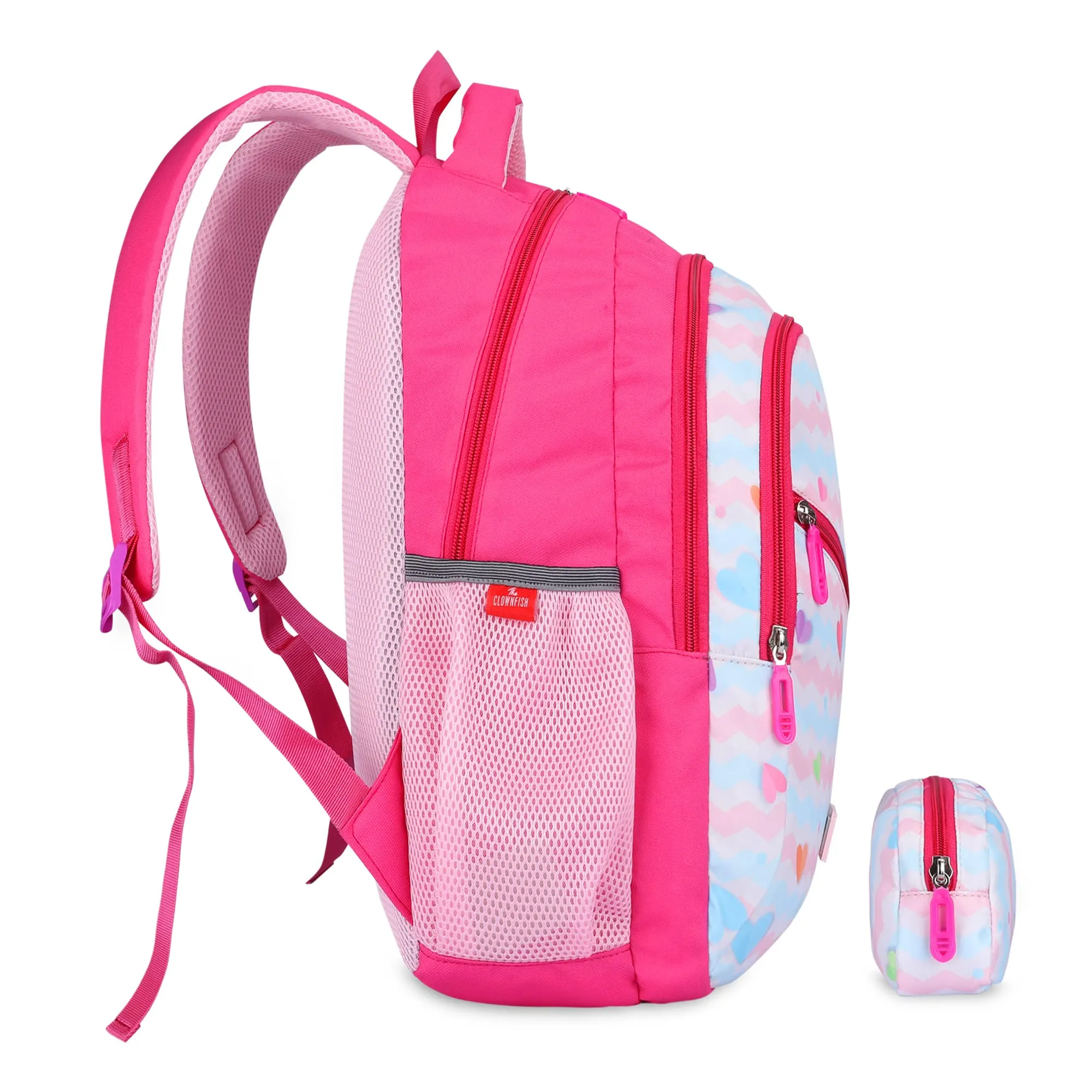 THE CLOWNFISH Brainbox Series Printed Polyester 30 L Standard Backpack With Pencil/Staionery Pouch School Bag Front Cross Zip Pocket Daypack Picnic Bag For Boys & Girls, Age 8-10 Years (Blush Pink)