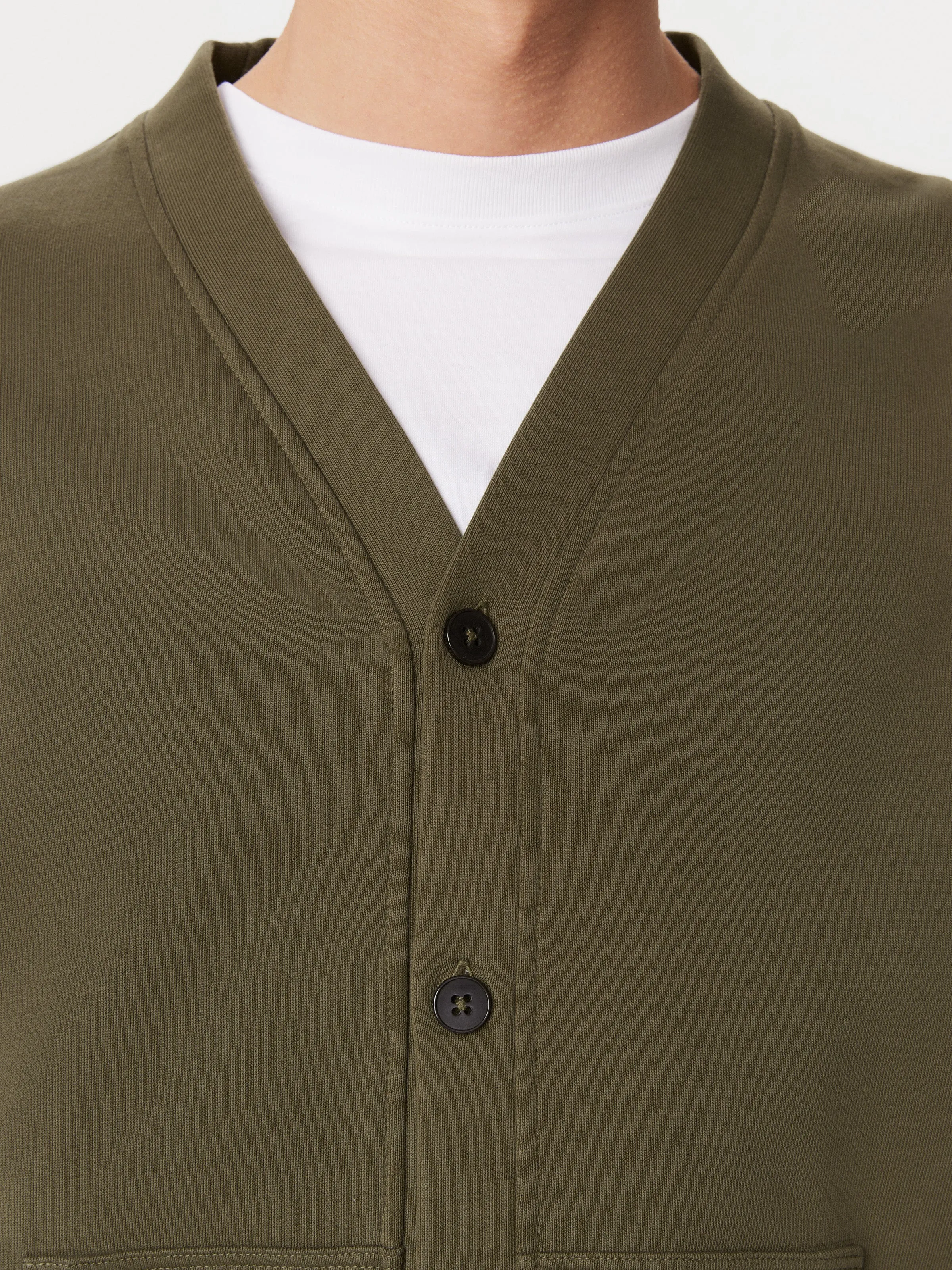 The French Terry V-Neck Cardigan in Tuscany Green