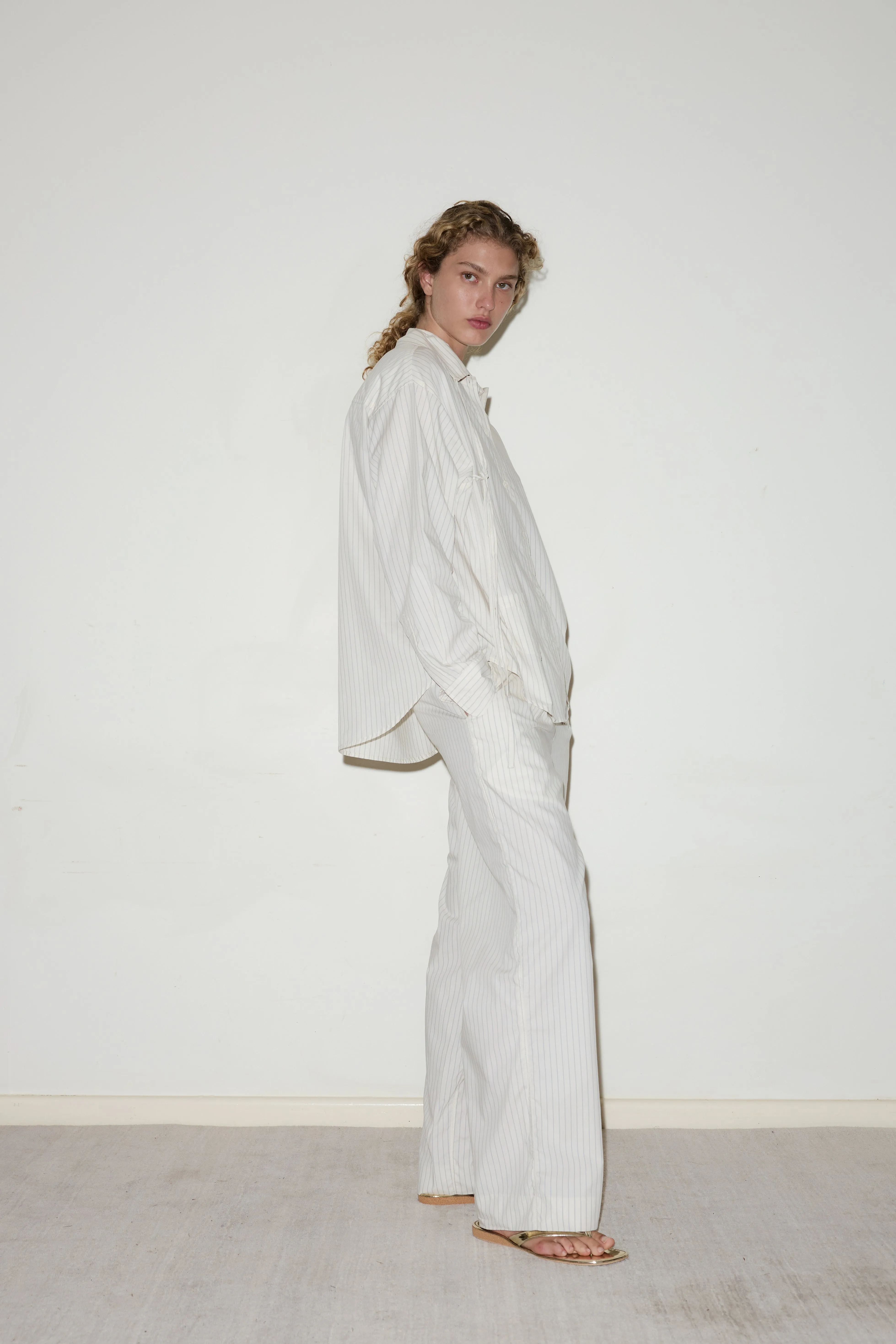 Twin Button Pant - Pinstripe Cream