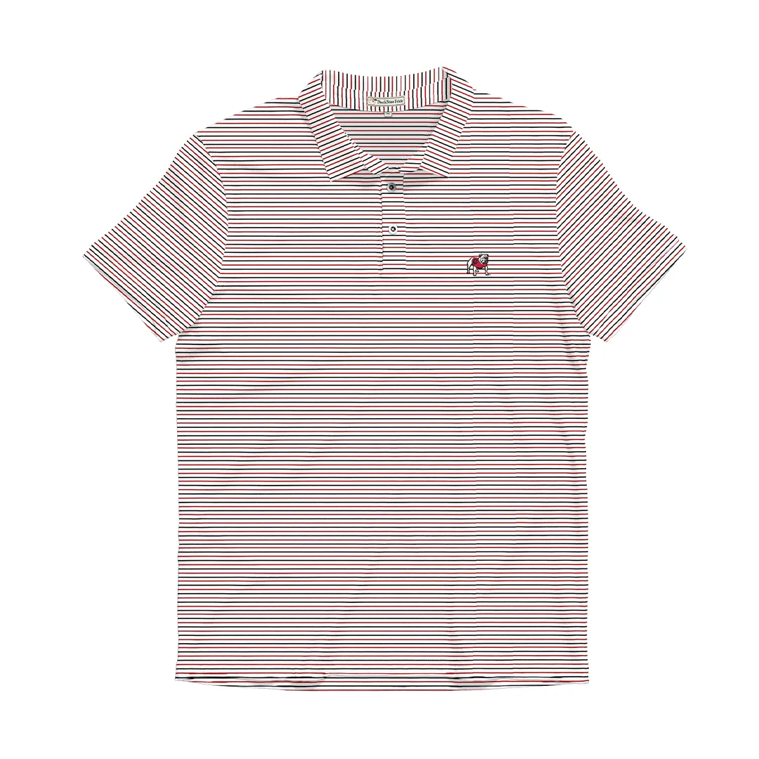 UGA Standing Dawg White, Red & Black Beech Stripe Polo