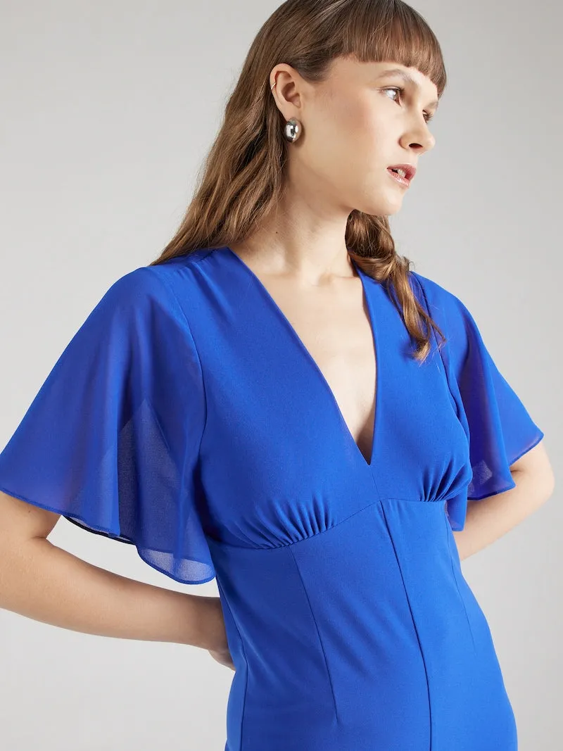 V-neck jumpsuit in sablé crepe fabric in Blue Wave