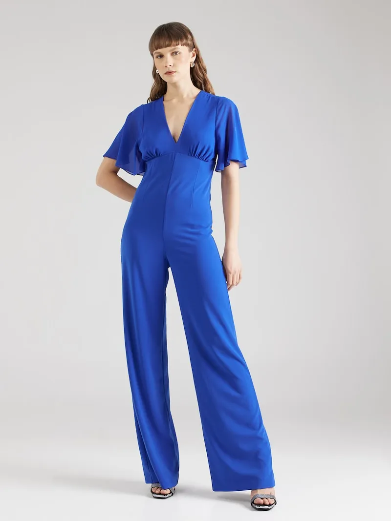 V-neck jumpsuit in sablé crepe fabric in Blue Wave