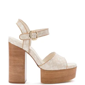 Vanessa Platform Sandal In Dual Printed Beige Saffiano Leather