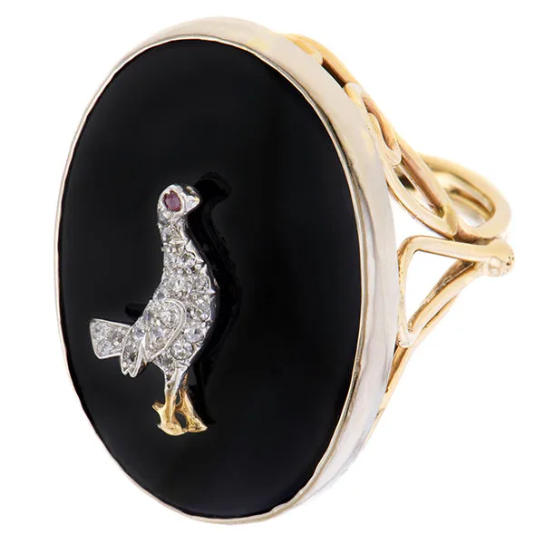 Vintage Onyx Diamond Bird Ring