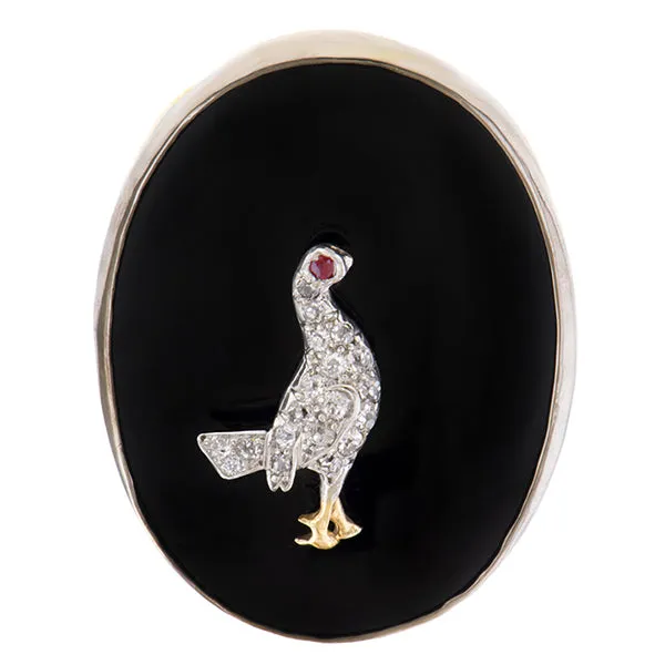 Vintage Onyx Diamond Bird Ring