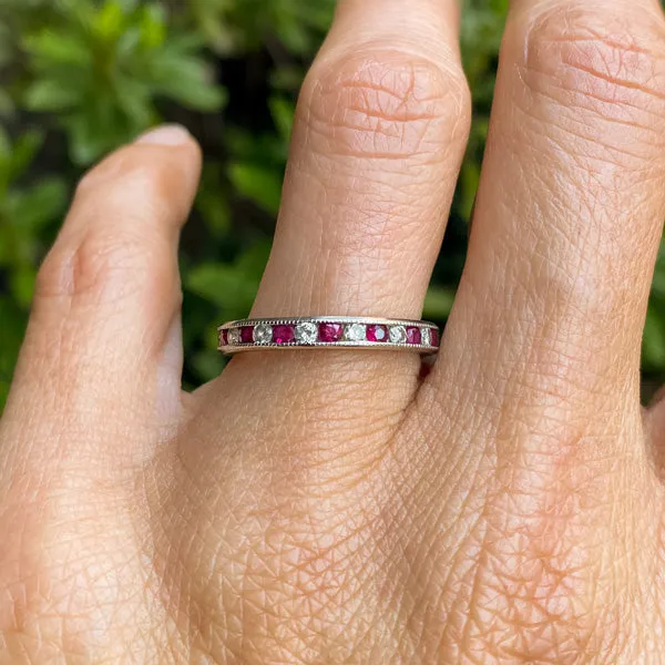 Vintage Ruby & Diamond Eternity Band, Size 7