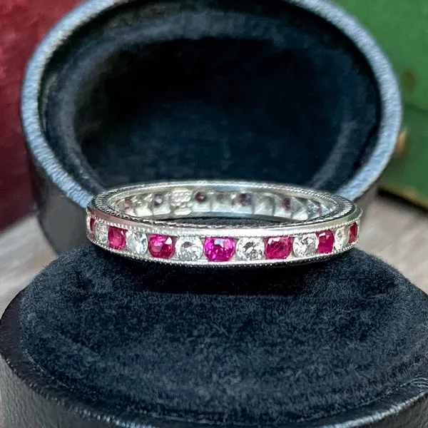 Vintage Ruby & Diamond Eternity Band, Size 7