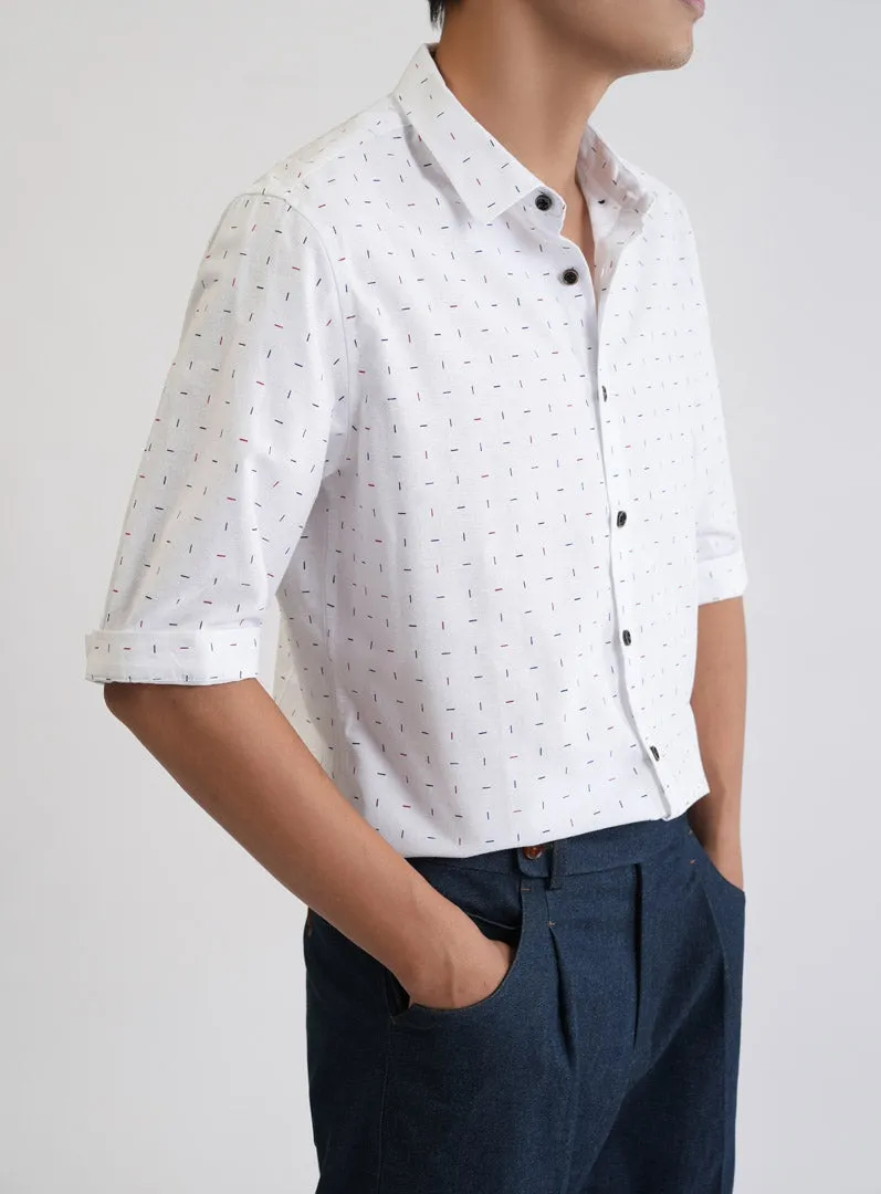 White 3/4-Sleeve Shirt with Pattern - Item 1042