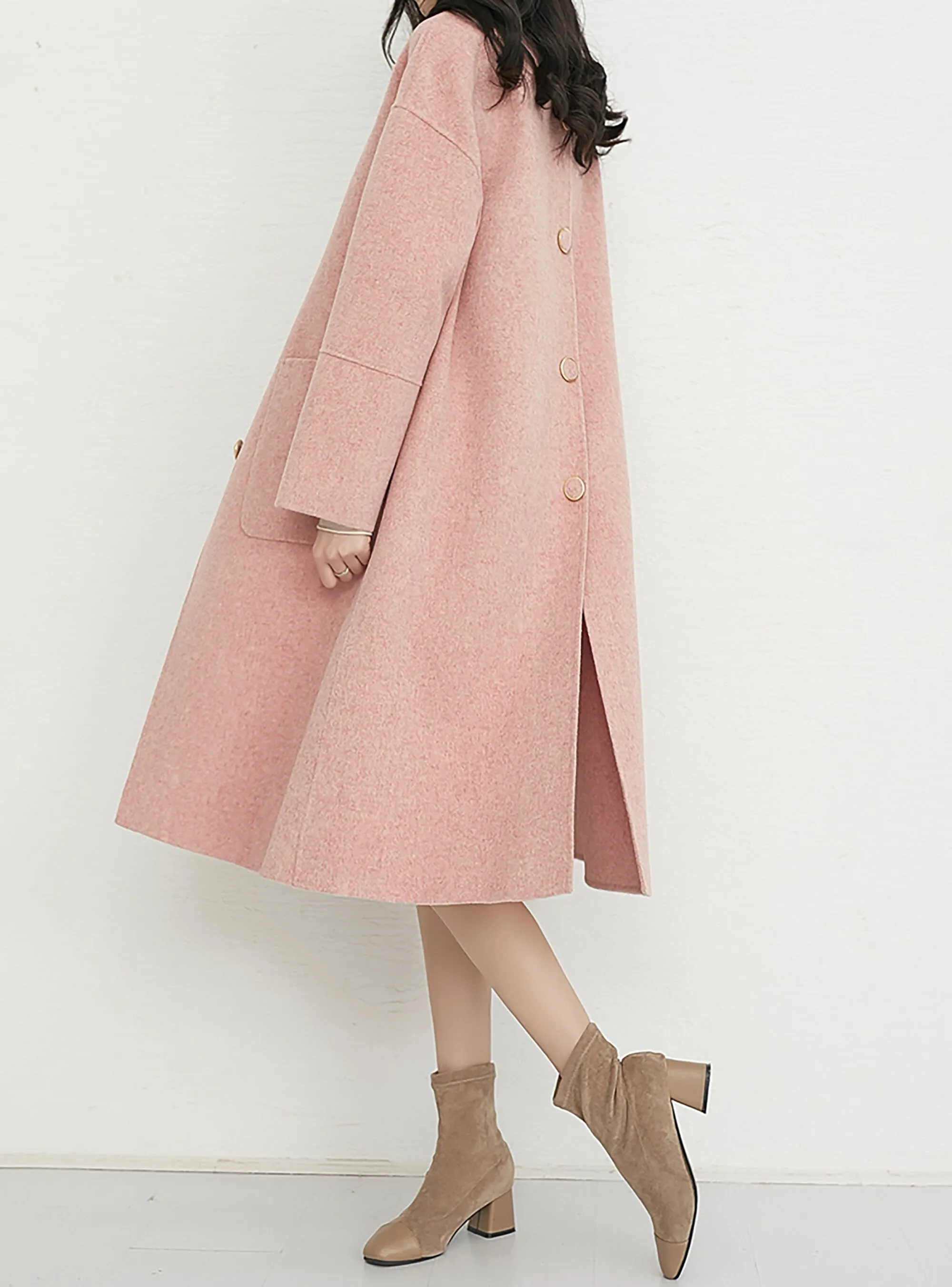 Women Double Faced Wool Long Coat,Handmade Pink Long Wool Coat,Red wool overcoat,Black Wool Long Coat,Single Breasted Wool Coat,Winter Coat