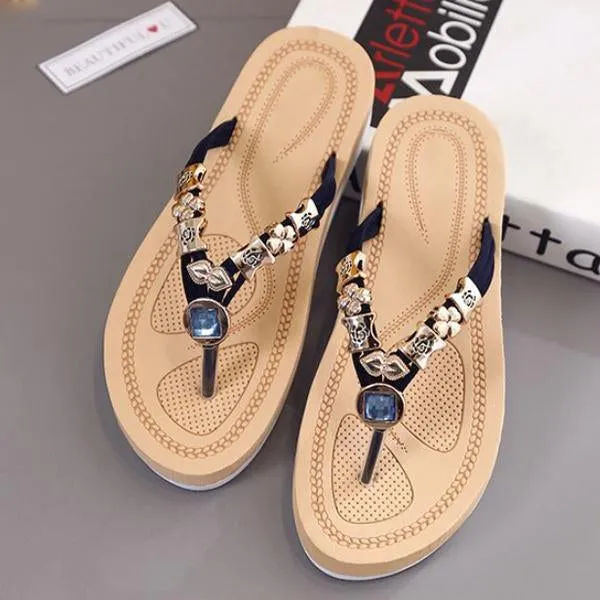 Women's Casual Flat Rhinestone Flip Flops 92809500C