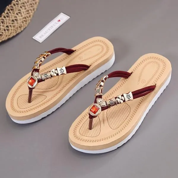 Women's Casual Flat Rhinestone Flip Flops 92809500C