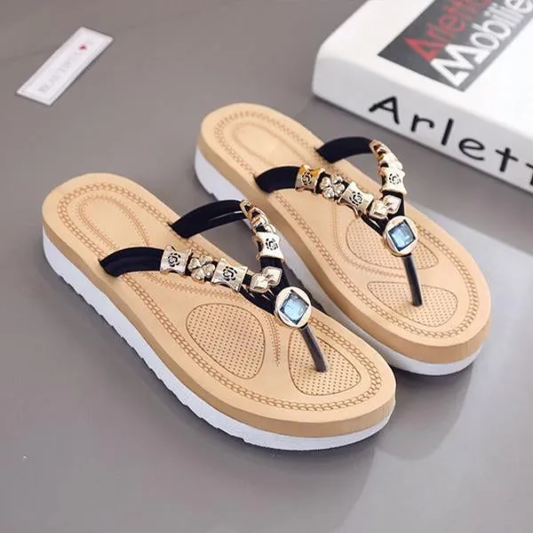 Women's Casual Flat Rhinestone Flip Flops 92809500C