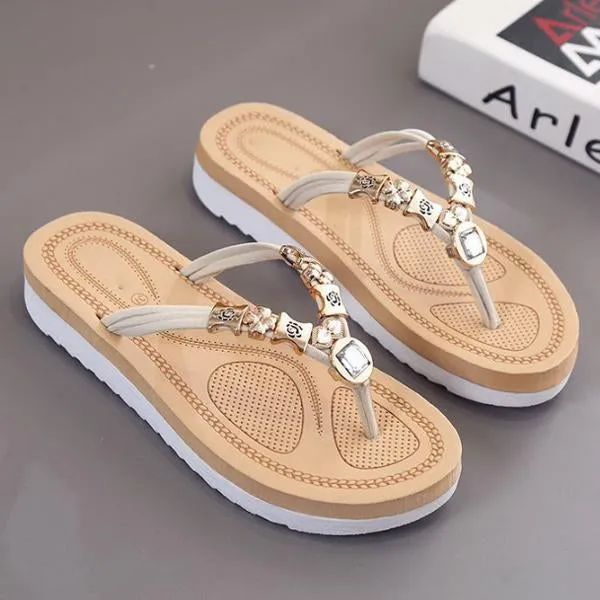 Women's Casual Flat Rhinestone Flip Flops 92809500C