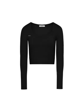 Women's Plant-Stretch Long Sleeve Cropped Top—black